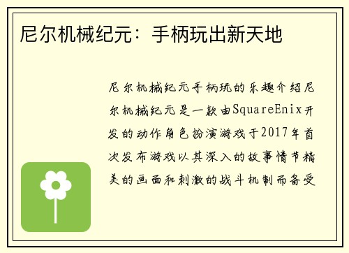尼尔机械纪元：手柄玩出新天地