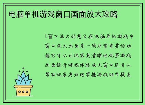 电脑单机游戏窗口画面放大攻略